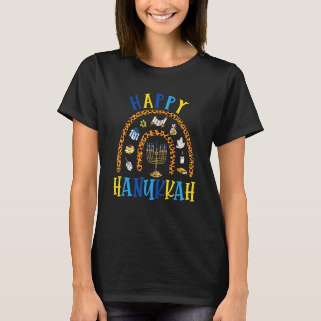 Happy Hanukkah Chanukah Rainbow Menorah Jewish Hol T-Shirt (Front)