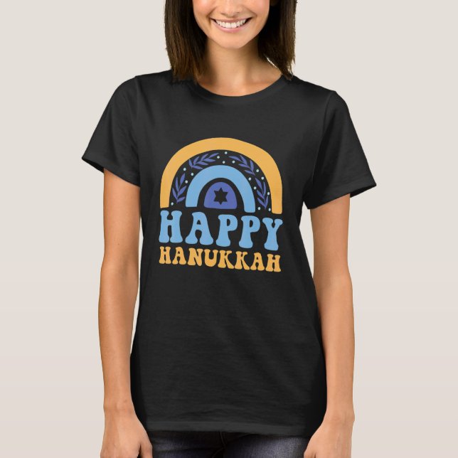 Happy Hanukkah Chanukah Rainbow Menorah Jewish Hol T-Shirt (Front)