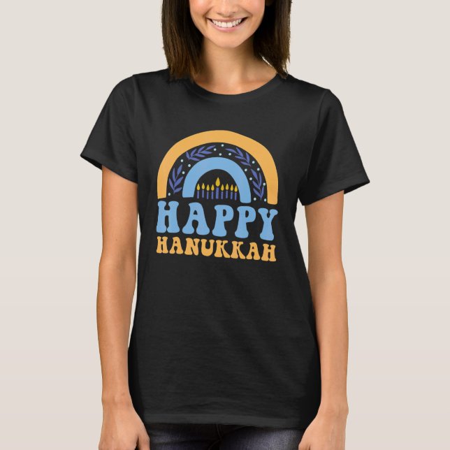 Happy Hanukkah Chanukah Rainbow Menorah Jewish Hol T-Shirt (Front)