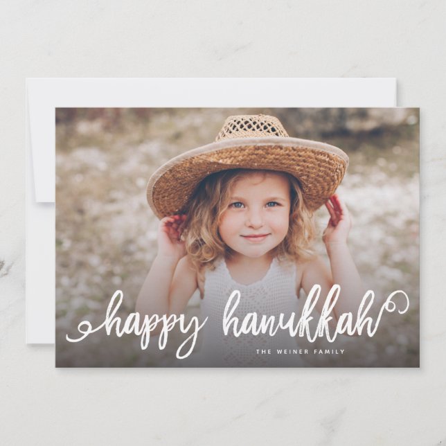 Happy Hanukkah Chic Script Typography Photo Holiday Card (Front)