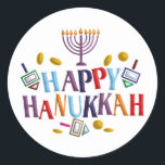 Happy Hanukkah Classic Round Sticker<br><div class="desc">Customise it with your own design,  or any of ours.</div>