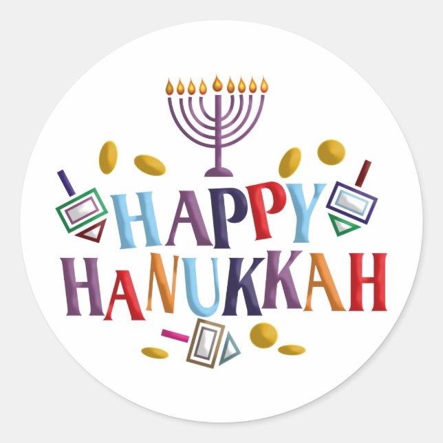 Happy Hanukkah Classic Round Sticker (Front)
