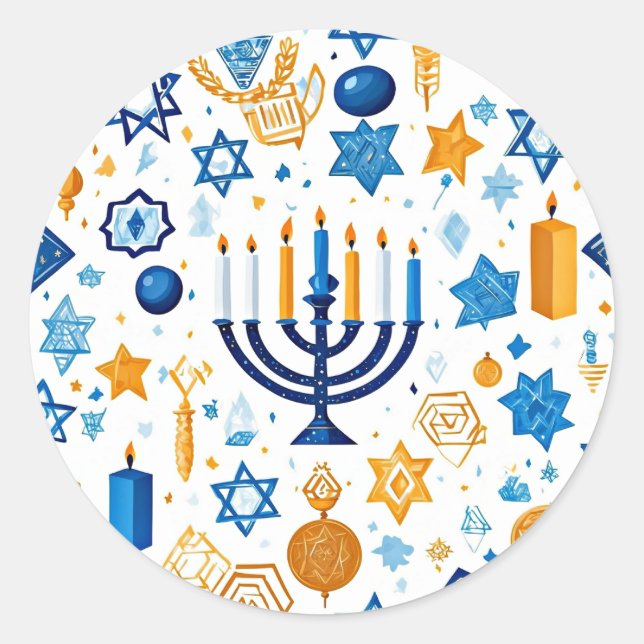 Happy Hanukkah Classic Round Sticker (Front)