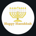 Happy Hanukkah Classic Round Sticker<br><div class="desc">A fun way to celebrate the holiday of Hanukkah!</div>