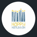 Happy Hanukkah Classic Round Sticker<br><div class="desc">These Hanukkah candles will make your decor perfect.  Perfect on towels or placemats.</div>