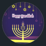 Happy Hanukkah Classic Round Sticker<br><div class="desc">Happy Hanukkah Sticker</div>