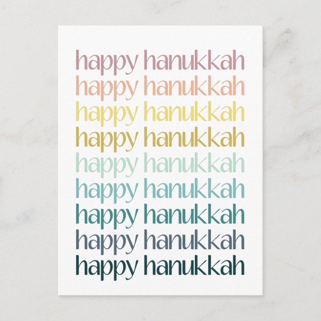 Happy Hanukkah Colourful Elegant Typography Budget Holiday Postcard (Front)