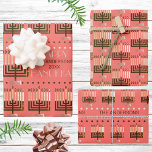 Happy Hanukkah Colourful Menorah Coral Pattern Wrapping Paper Sheet<br><div class="desc">Create your own personalised Happy Hanukkah gift wrap assortment in colourful coral pink with your name for unique wrapping paper for your Festival Of Lights celebration. Perfect for kids of all ages, and adults too, each of these three sheets of Chanukah gift wrap features a different design of a colourful...</div>