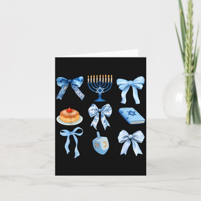 Happy Hanukkah Coquette Bow Chanukah Jewish Women  Card (Front)