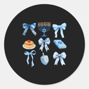 Happy Hanukkah Coquette Bow Chanukah Jewish Women  Classic Round Sticker