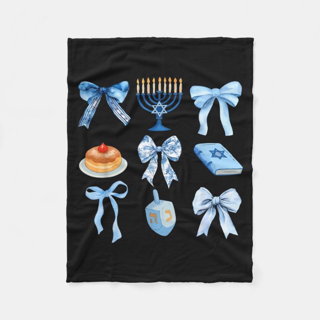 Happy Hanukkah Coquette Bow Chanukah Jewish Women  Fleece Blanket (Front)
