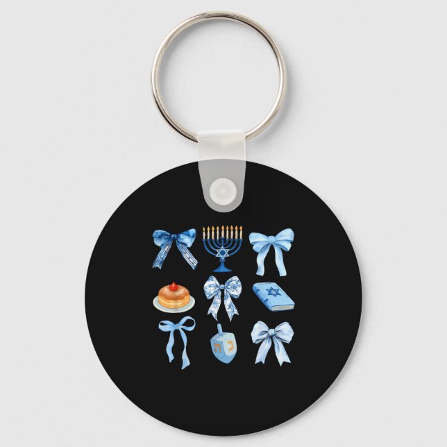 Happy Hanukkah Coquette Bow Chanukah Jewish Women  Key Ring (Front)