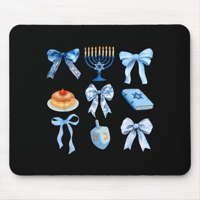 Happy Hanukkah Coquette Bow Chanukah Jewish Women  Mouse Mat (Front)