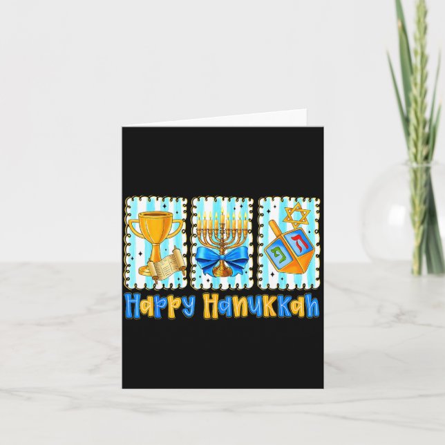 Happy Hanukkah Coquette Menorah Dreidel Chanukah G Card (Front)