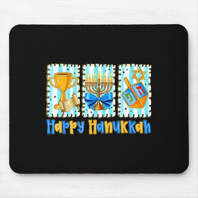 Happy Hanukkah Coquette Menorah Dreidel Chanukah G Mouse Mat (Front)