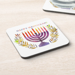 Happy Hanukkah Cork-Backed Coasters