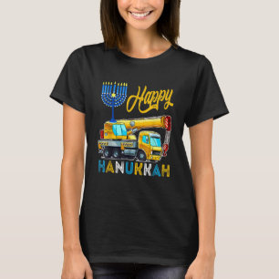 Happy Hanukkah Crane Truck Carrying Jewish Menorah T-Shirt