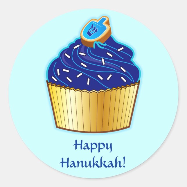 Happy Hanukkah: Cupcake with Cookie Classic Round Sticker (Front)