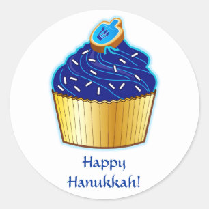 Happy Hanukkah: Cupcake with Cookie on White Classic Round Sticker