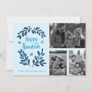 Happy Hanukkah CUSTOM 3 PHOTOS Grid Holiday  Card
