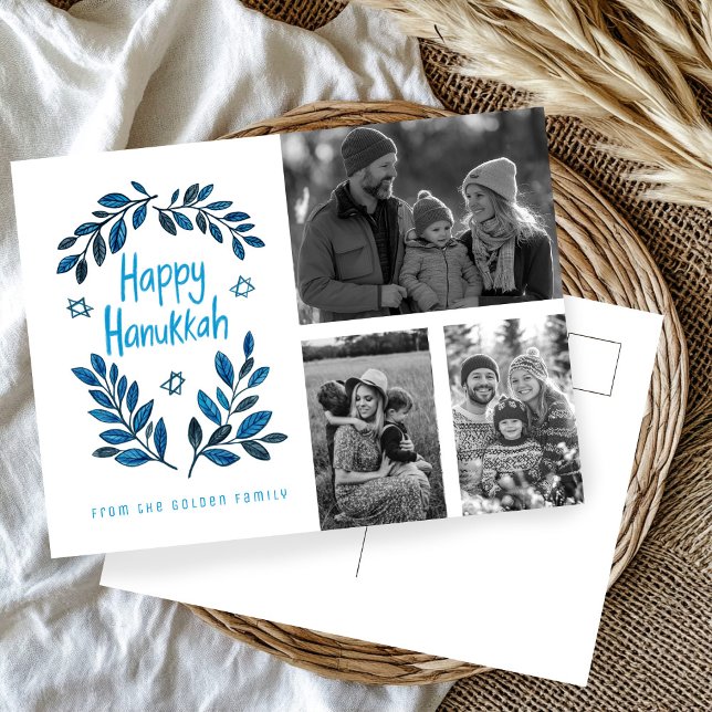Happy Hanukkah CUSTOM 3 PHOTOS Holiday Postcard (Happy Hanukkah CUSTOM 3 PHOTOS Holiday Postcard
)