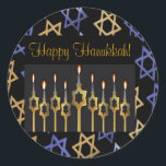 Happy Hanukkah! Custom Large Sticker Template<br><div class="desc">Happy Hanukkah! Personalise this custom beautiful sticker available in two sizes. Add graphic impact to your greeting card, Hanukkah card or for a holiday party invitation. Add your own personalised messages. Complete a coordinated elegant set: In our store zazzle.com/celebrationsevents* see matching Invitations, Announcements, Greeting Cards, PostCards, Postage Stamps, Apparel, Gifts...</div>