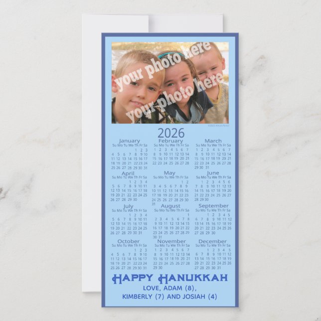 Happy Hanukkah Custom Photo 2026 Calendar Picture Holiday Card (Front)