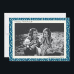 Happy Hanukkah Custom Photo Blue Floral Boho Holiday Card<br><div class="desc">Boho botanical flowers pattern in teal blue and white for Hanukkah,  personalised with your name and photo.</div>