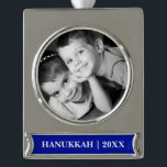 Happy Hanukkah. Custom Photo Hanukkah  Silver Plated Banner Ornament<br><div class="desc">Happy Hanukkah Gift Ornaments with personalised photo and text. Matching cards,  party invitations and gifts available in the Jewish Holidays / Hanukkah Category of our store.</div>
