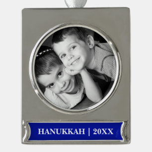 Happy Hanukkah. Custom Photo Hanukkah  Silver Plated Banner Ornament