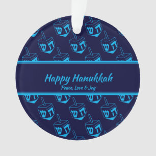 HAPPY HANUKKAH Customised Dreidel Blue Cyan Ornament