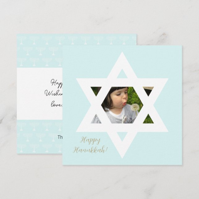 Happy Hanukkah Cute Blue One Photo Card (Front/Back)