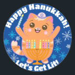 Happy Hanukkah Cute Cat Menorah Stickers<br><div class="desc">Happy Hanukkah everyone! Help spread the light with these adorable cat lightning a Menorah Hanukkah stickers from Cutie Pie Kawaii Designs.</div>