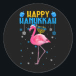 Happy Hanukkah Cute Flamingo Menorah Jewish Proud Classic Round Sticker<br><div class="desc">Happy Hanukkah Cute Flamingo Menorah Jewish Proud</div>