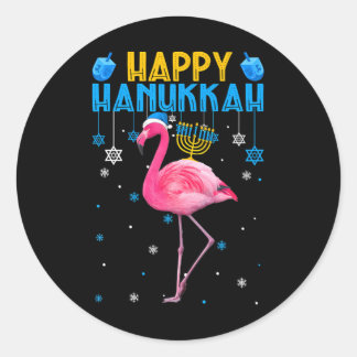 Happy Hanukkah Cute Flamingo Menorah Jewish Proud Classic Round Sticker