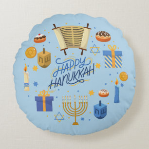 Happy Hanukkah Cute Round Cushion