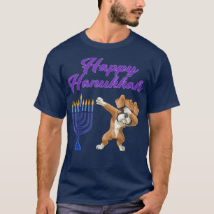 Happy Hanukkah Dabbing Boxer Dog Menorah Holiday T T-Shirt