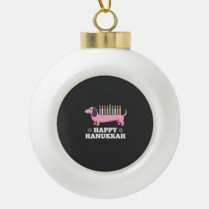 Happy Hanukkah Dachshund Dog Ceramic Ball Christmas Ornament