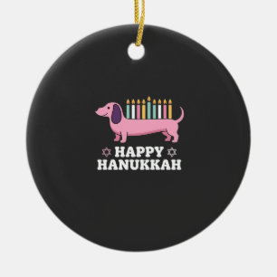 Happy Hanukkah Dachshund Dog Ceramic Tree Decoration