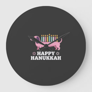 Happy Hanukkah Dachshund Dog Large Clock
