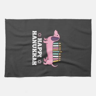 Happy Hanukkah Dachshund Dog Tea Towel