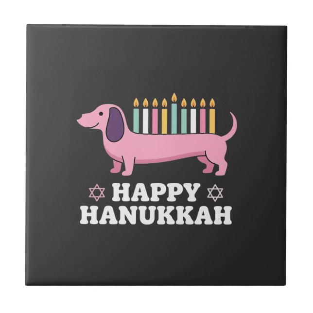 Happy Hanukkah Dachshund Dog Tile (Front)