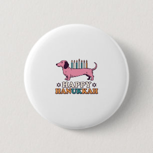 Happy Hanukkah Dachshund Menorah Dog Shirt Design_ 6 Cm Round Badge