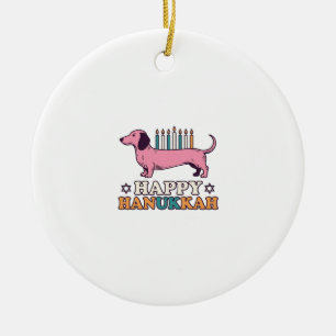 Happy Hanukkah Dachshund Menorah Dog Shirt Design_ Ceramic Tree Decoration