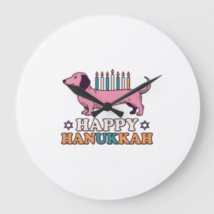Happy Hanukkah Dachshund Menorah Dog Shirt Design_ Large Clock