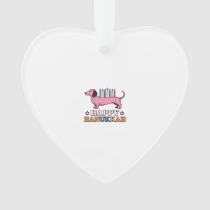 Happy Hanukkah Dachshund Menorah Dog Shirt Design_ Ornament