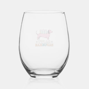 Happy Hanukkah Dachshund Menorah Dog Shirt Design_ Stemless Wine Glass