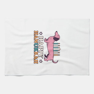 Happy Hanukkah Dachshund Menorah Dog Shirt Design_ Tea Towel