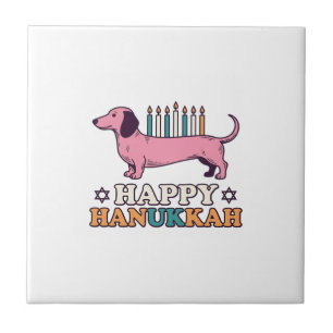 Happy Hanukkah Dachshund Menorah Dog Shirt Design_ Tile