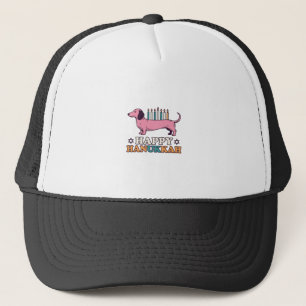 Happy Hanukkah Dachshund Menorah Dog Shirt Design_ Trucker Hat